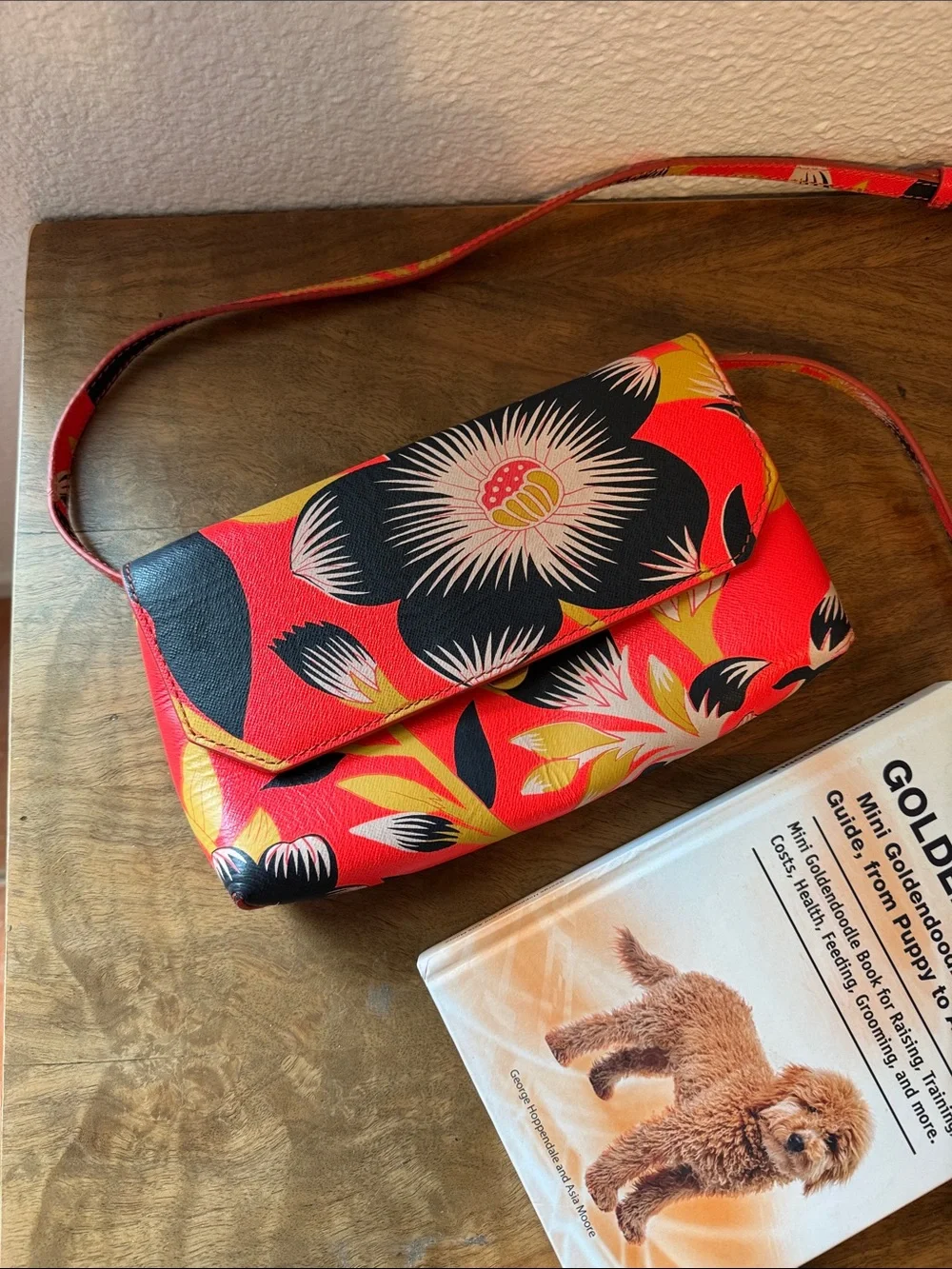 J. Crew Orange Hibiscus Floral Crossbody with Black & Yellow Accents